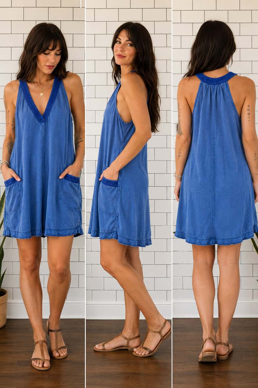 Daily Practice by Anthropologie The Carlie V-Neck Mini Dress Sapphire
